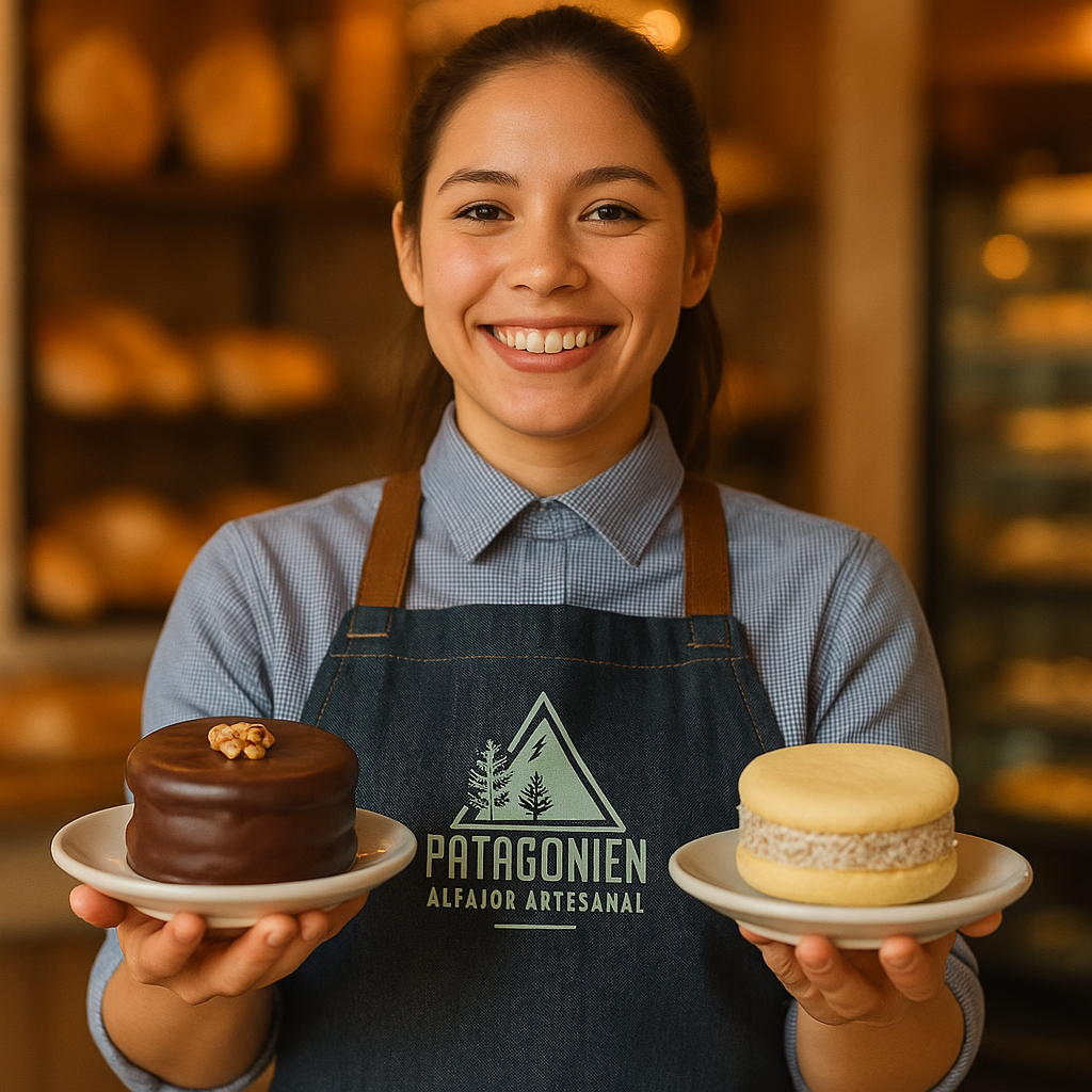 Chica sosteniendo 2 alfajores